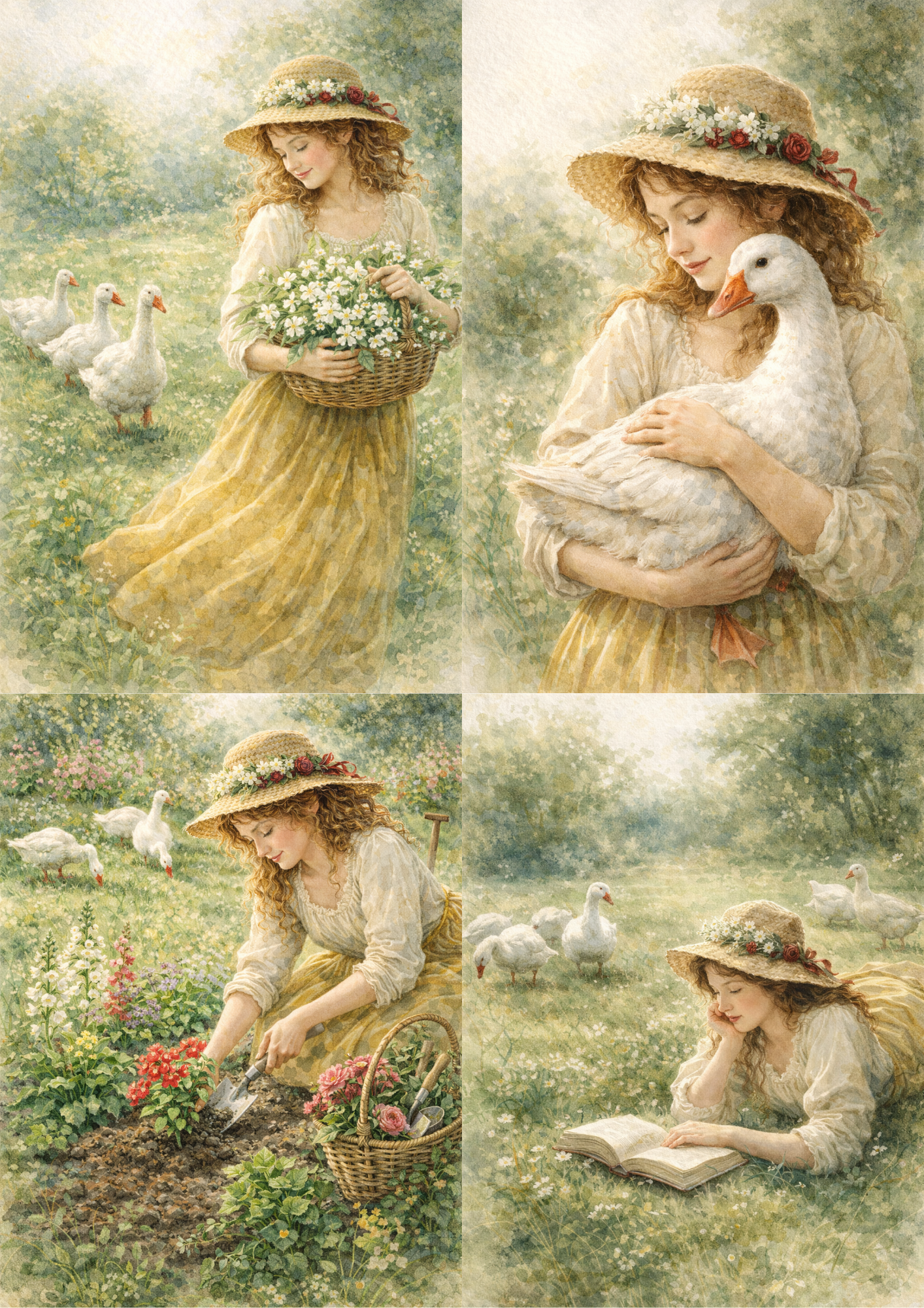 Rice Paper For Decoupage Girl & Beautiful Meadow Collage  Cat. No. 8820