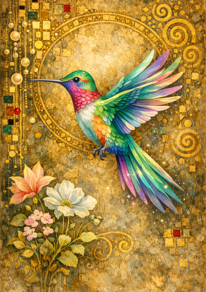 Rice Paper For Decoupage Watercolor Hummingbird in Klimt Style Full  Cat. No. 8827
