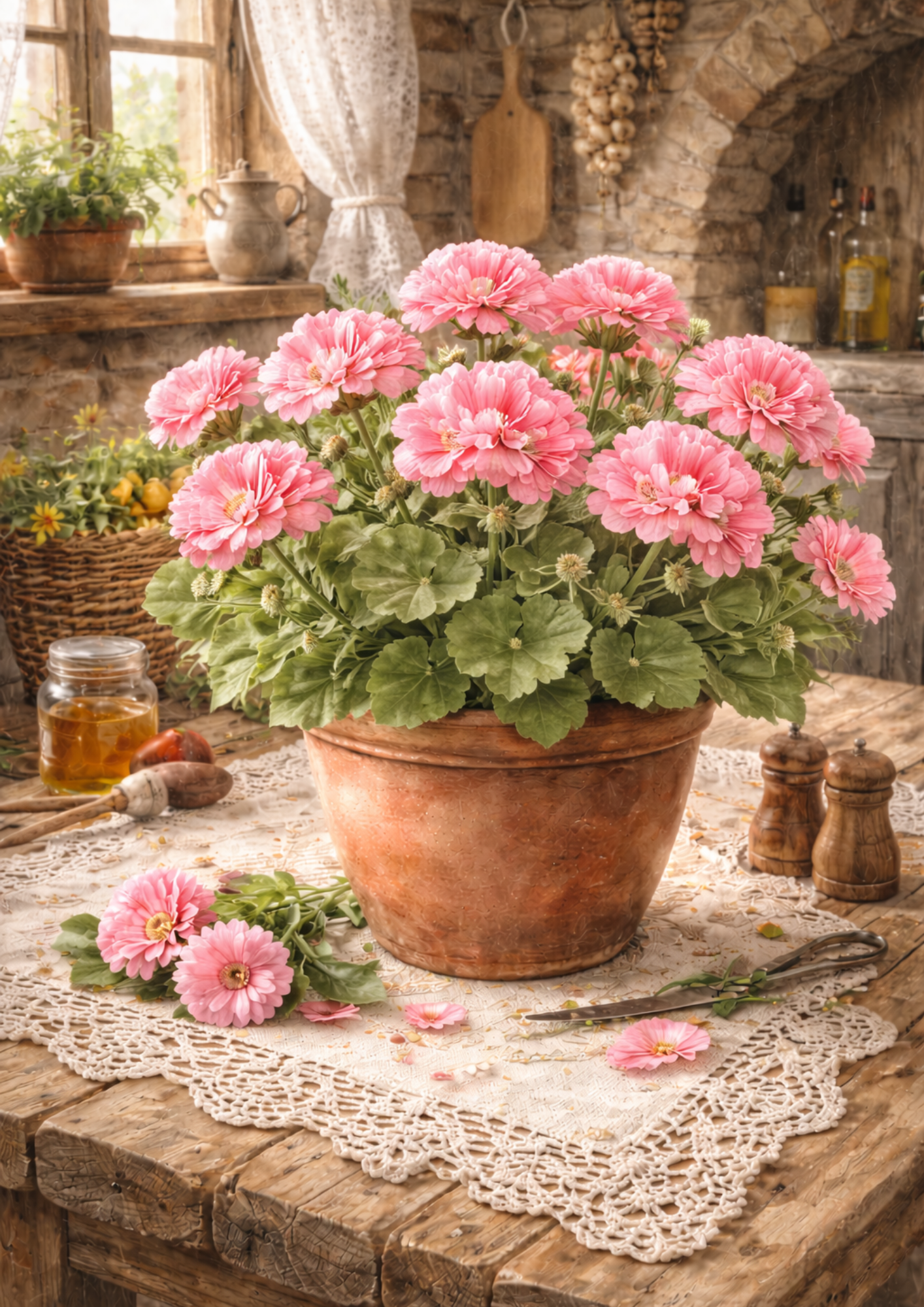 Rice Paper For Decoupage Flowers in the Pot Full  Cat. No. 8850