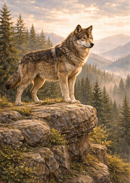 Rice Paper For Decoupage Alone Wolf on the Cliff Full  Cat. No. 8854
