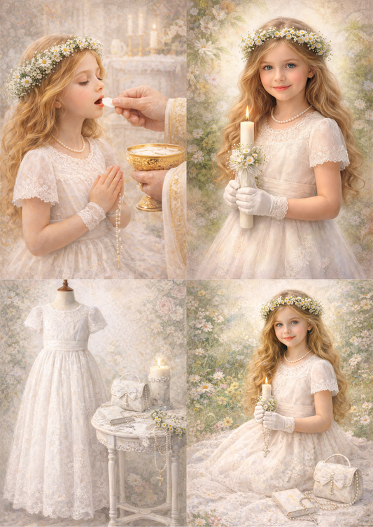 Rice Paper For Decoupage First Communion Day Girl Collage  Cat. No. 8878