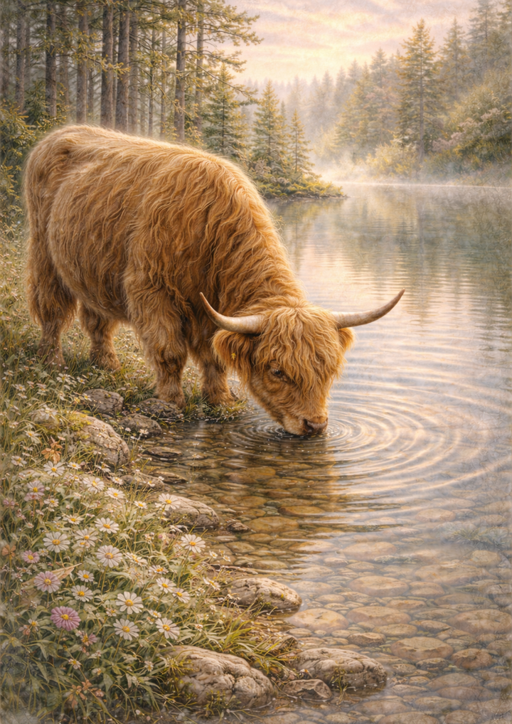 Rice Paper For Decoupage Highland Cow Scene Full  Cat. No. 8880