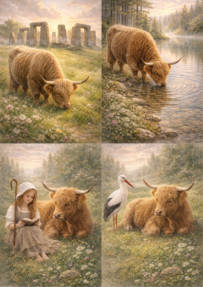 Rice Paper For Decoupage Highland Cow Scene Collage  Cat. No. 8883