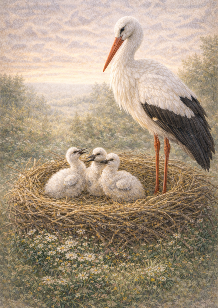 Rice Paper For Decoupage Stork Nest Scene Collage  Cat. No. 8884