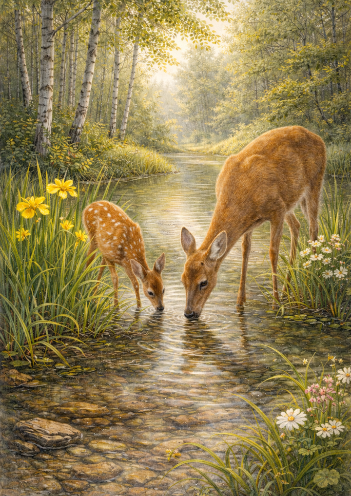 Rice Paper For Decoupage Deer Couple Scene Full Cat. No. 8887
