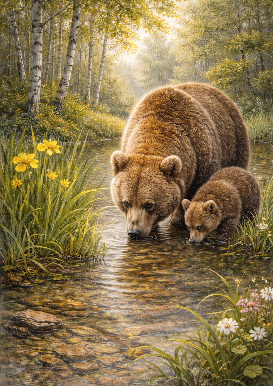 Rice Paper For Decoupage Bear Mum with Baby Bear Scene Full Cat. No. 8888