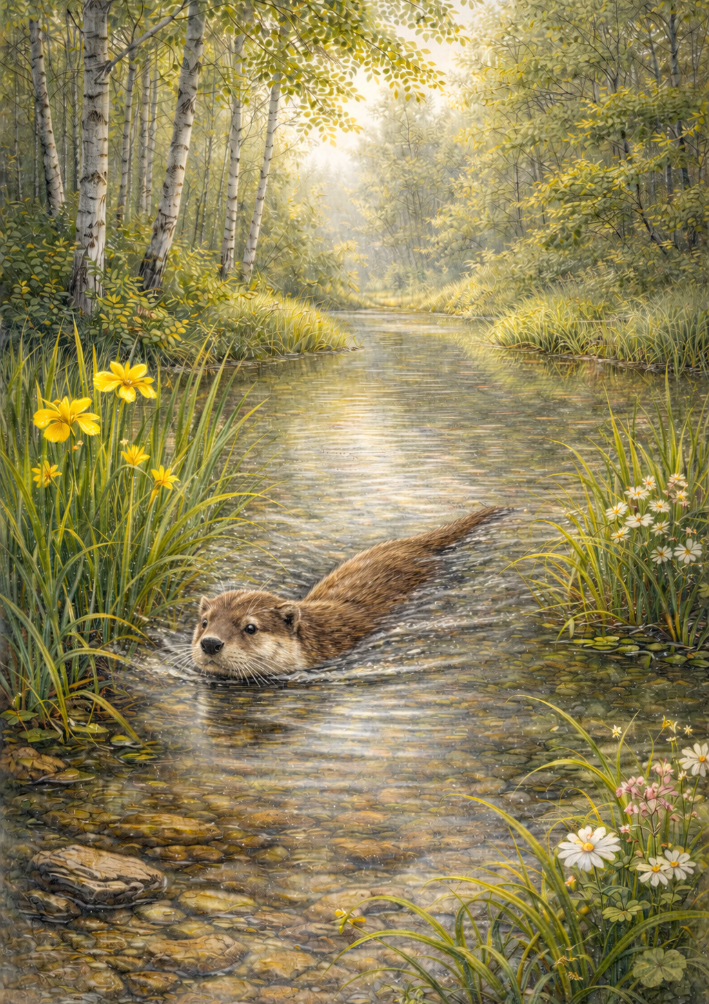 Rice Paper For Decoupage Otter in Forest Scene Full Cat. No. 8889