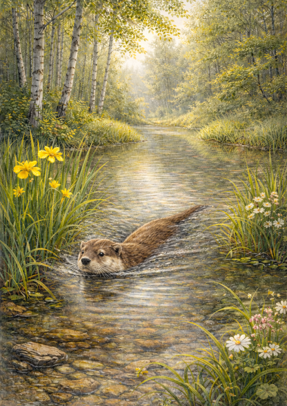 Rice Paper For Decoupage Otter in Forest Scene Full Cat. No. 8889