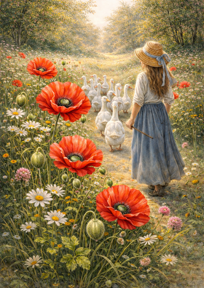 Rice Paper For Decoupage Goose Girl and Poppy Meadow Full Cat. No. 8891