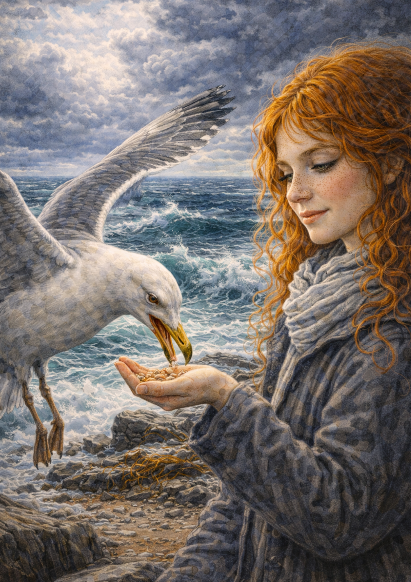 Rice Paper For Decoupage Woman Feeding Seagull Full Cat. No. 8903