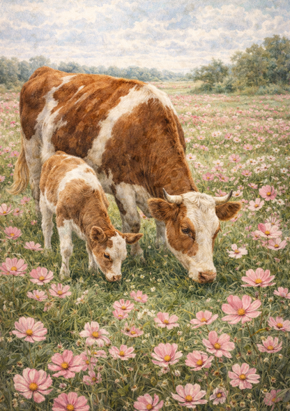 Rice Paper For Decoupage  Cow and Calf  Full Cat. No. 8906