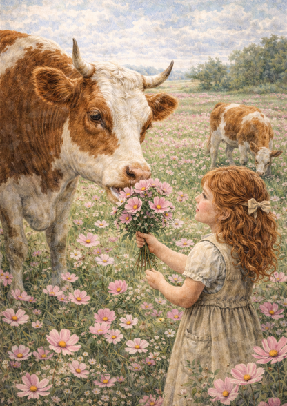 Rice Paper For Decoupage  Girl and Cow  Full Cat. No. 8907