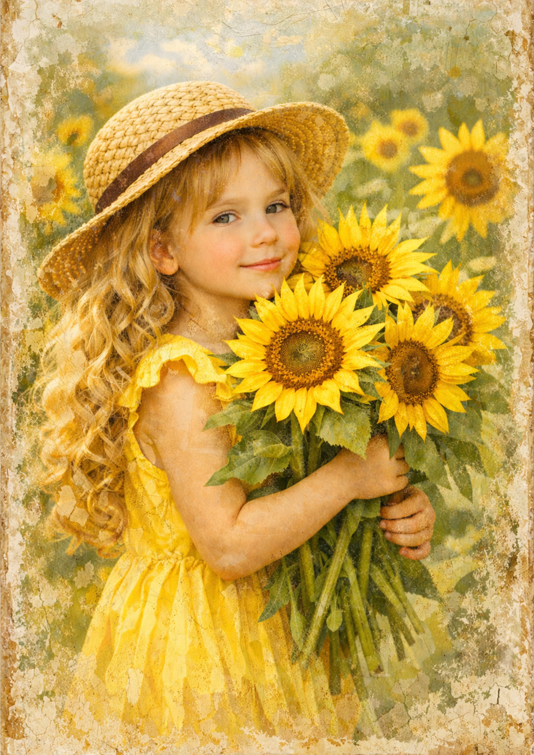 Rice Paper For Decoupage Cute Girl &amp; Sunflowers Full Cat. No. 8916