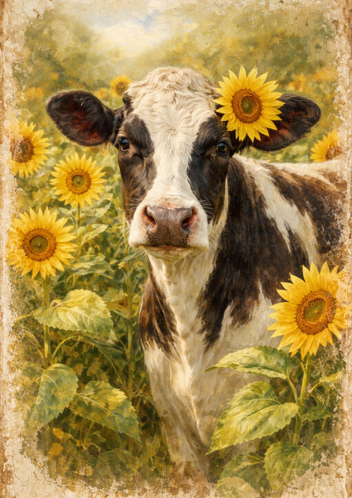Rice Paper For Decoupage Cow &amp; Sunflowers Full Cat. No. 8917