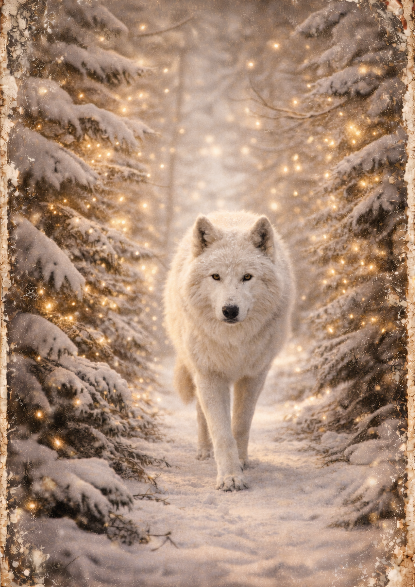 Rice Paper For Decoupage White Wolf in Frosty Forest Full Cat. No. 8942