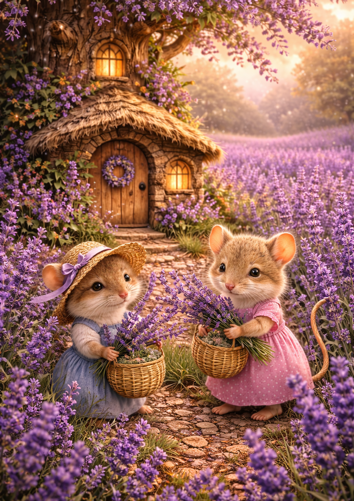 Rice Paper For Decoupage Mice and Lavender Field Full Cat. No. 8951