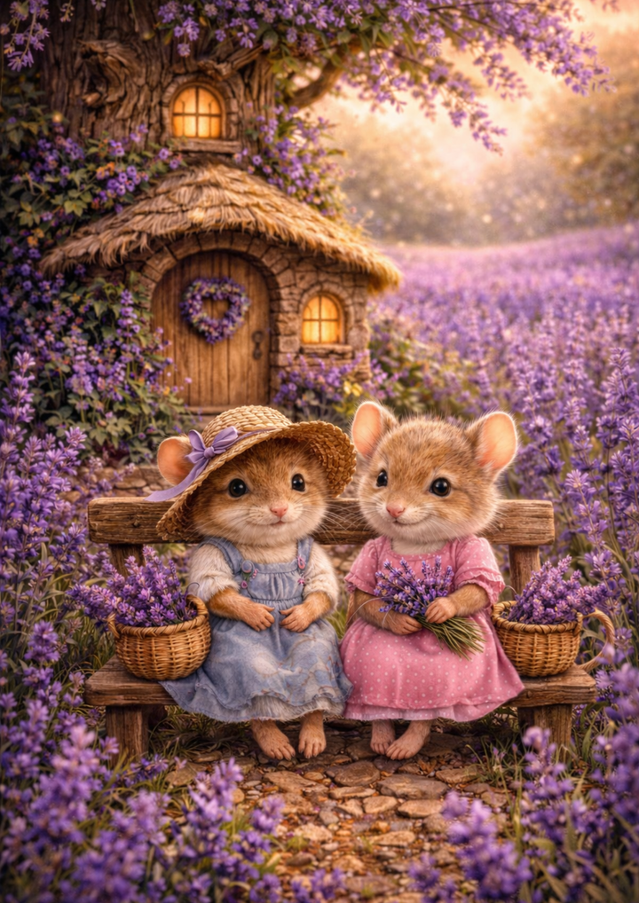 Rice Paper For Decoupage Mice and Lavender Field Full Cat. No. 8952