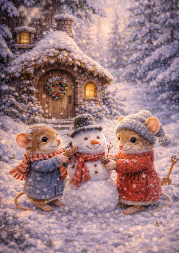 Rice Paper For Decoupage Mice Making Snowman Full Cat. No. 8957