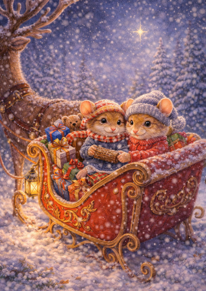 Rice Paper For Decoupage Mice in Sleigh Full Cat. No. 8958