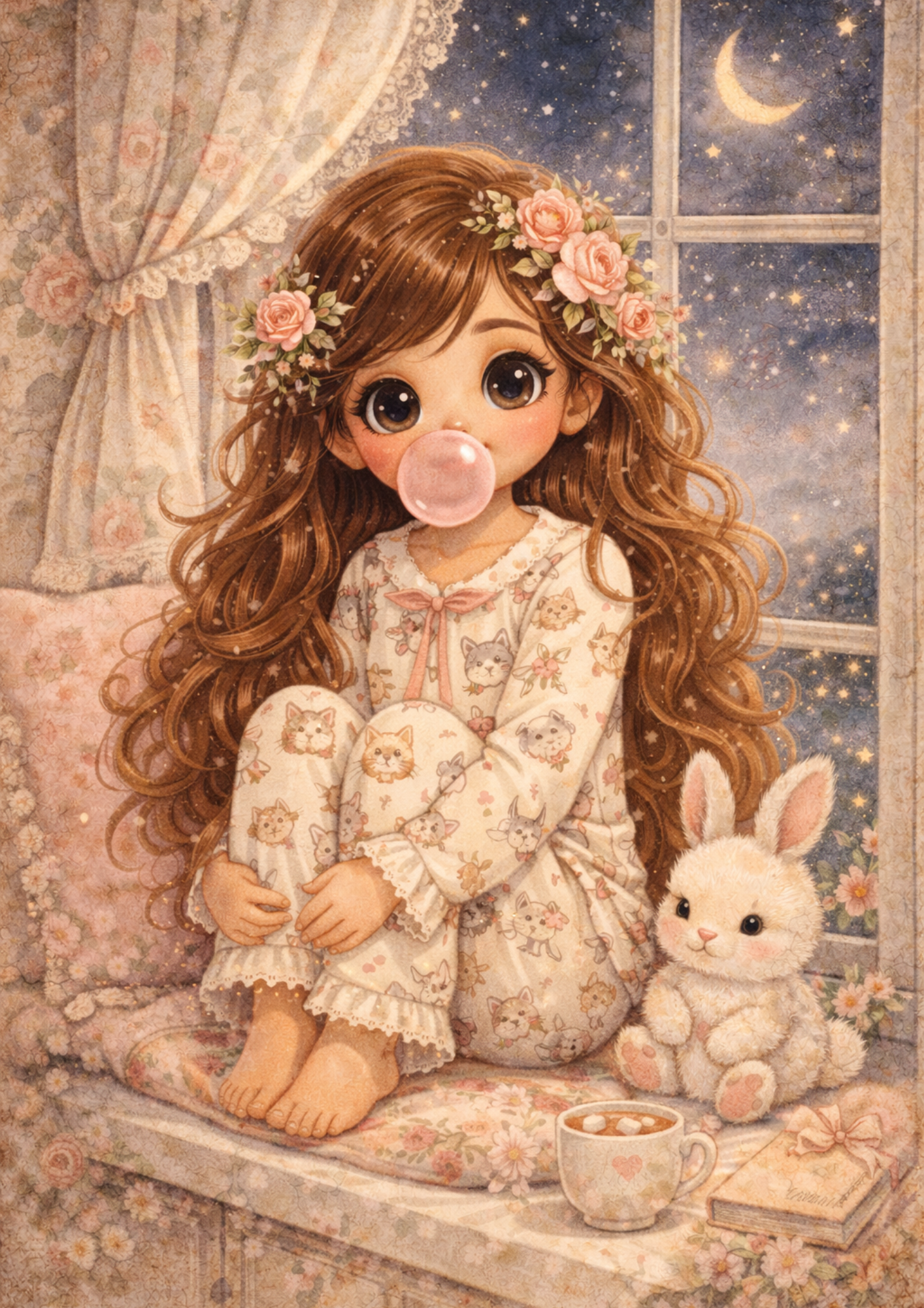 Rice Paper For Decoupage Girl with Cute Bunny Full Cat. No. 8994