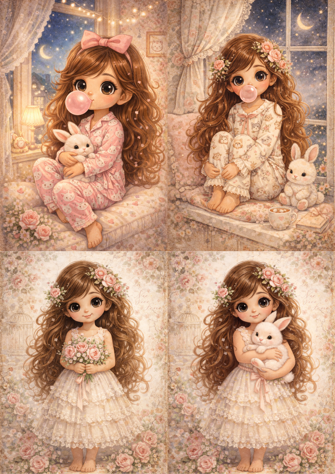 Rice Paper For Decoupage Girl with Cute Bunny Collage Cat. No. 8996