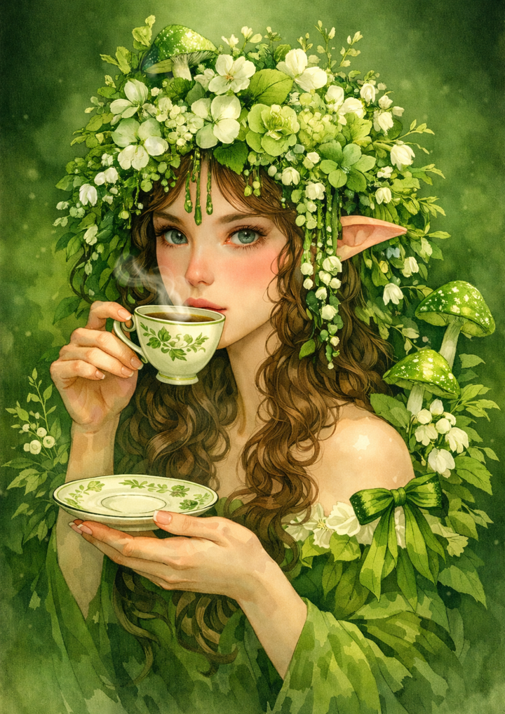 Rice Paper For Decoupage Green Leaves Fairy Portrait Full Cat. No. 9003