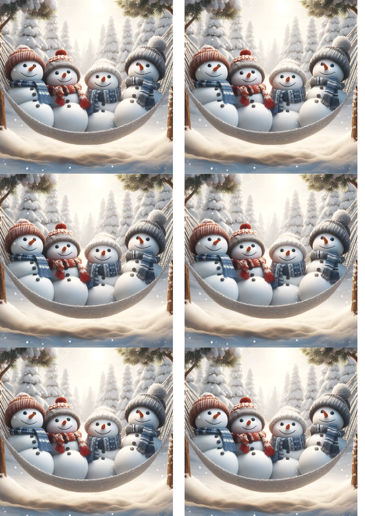 Rice Paper For Decoupage Snowmen On A Hammock Collage Cat. No. 9005