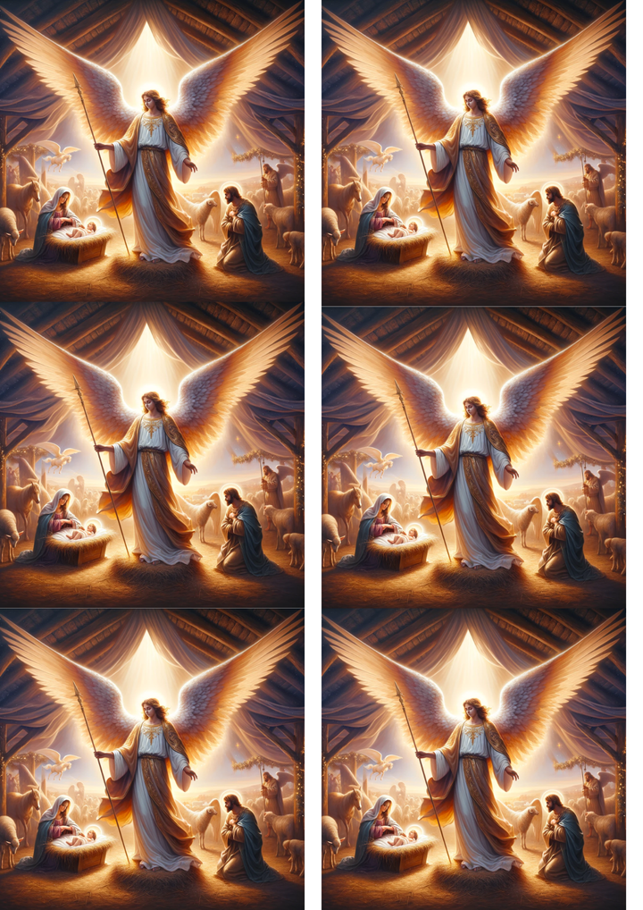 Rice Paper For Decoupage Angel in the Manger of Bethlehem Collage Cat. No. 9006