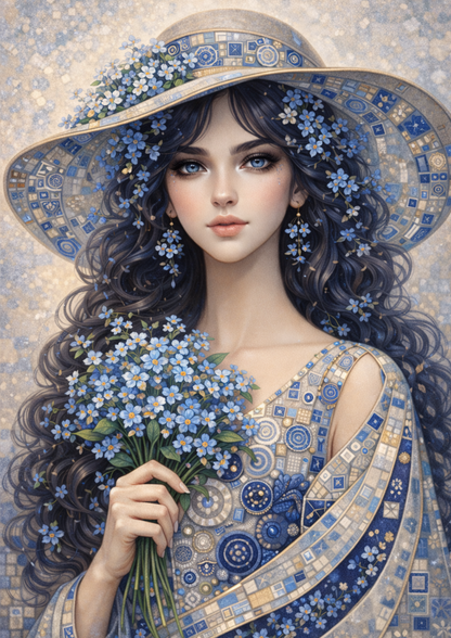Rice Paper For Decoupage Beautiful Lady in Klimt Style Blue Portrait Full Cat. No. 9011