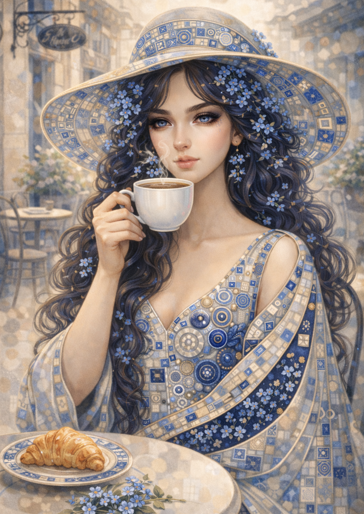 Rice Paper For Decoupage Beautiful Lady in Klimt Style Blue Portrait Full Cat. No. 9012
