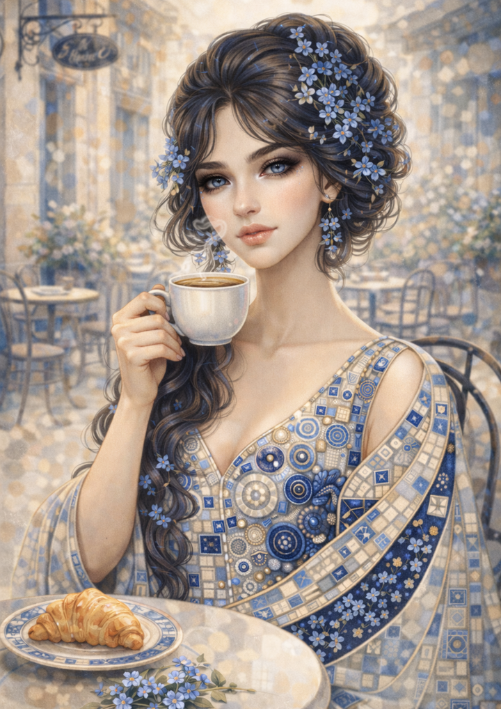 Rice Paper For Decoupage Beautiful Lady in Klimt Style Blue Portrait Full Cat. No. 9013