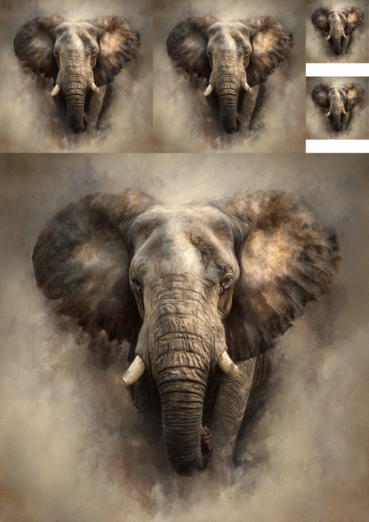 Rice Paper For Decoupage Vintage Elephant Portrait Collage Cat. No. 9017