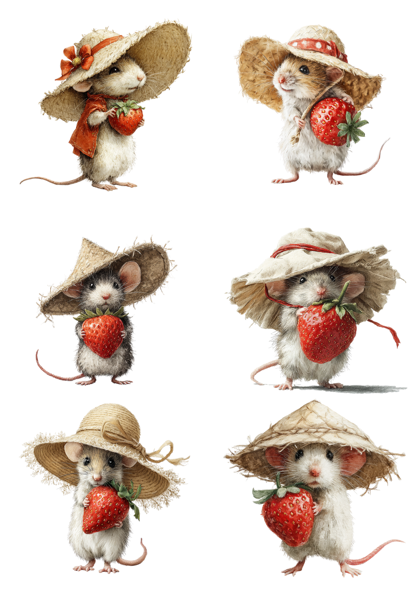 Rice Paper For Decoupage Cute Mouse with Strawberry Collage Cat. No. 9018