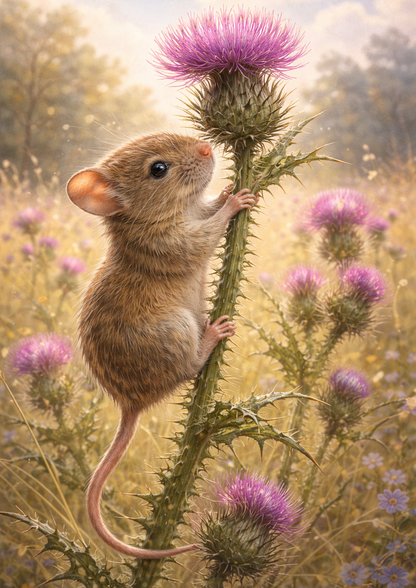 Rice Paper For Decoupage Mouse on Thistle Full Cat. No. 9019