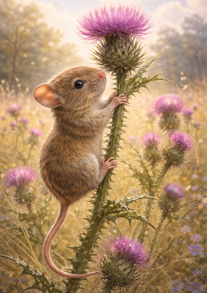 Rice Paper For Decoupage Mouse on Thistle Full Cat. No. 9019