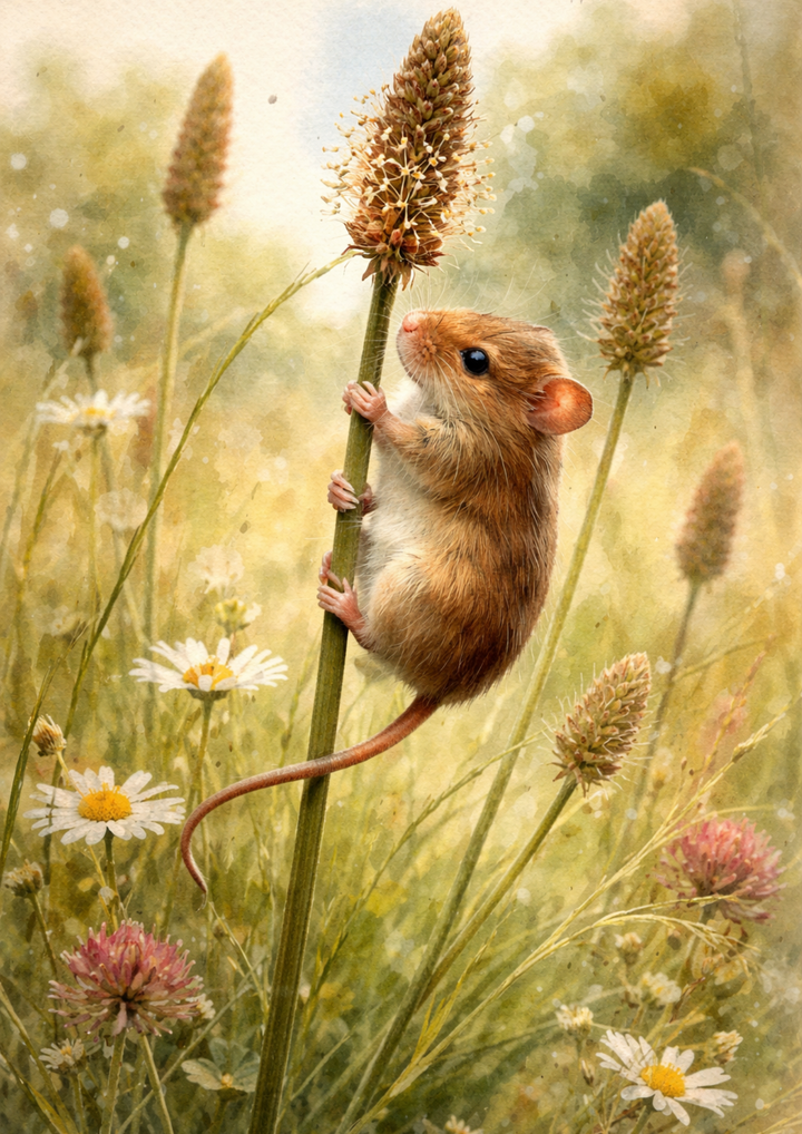 Rice Paper For Decoupage Wild Mouse in The Meadow Cat. No. 9025