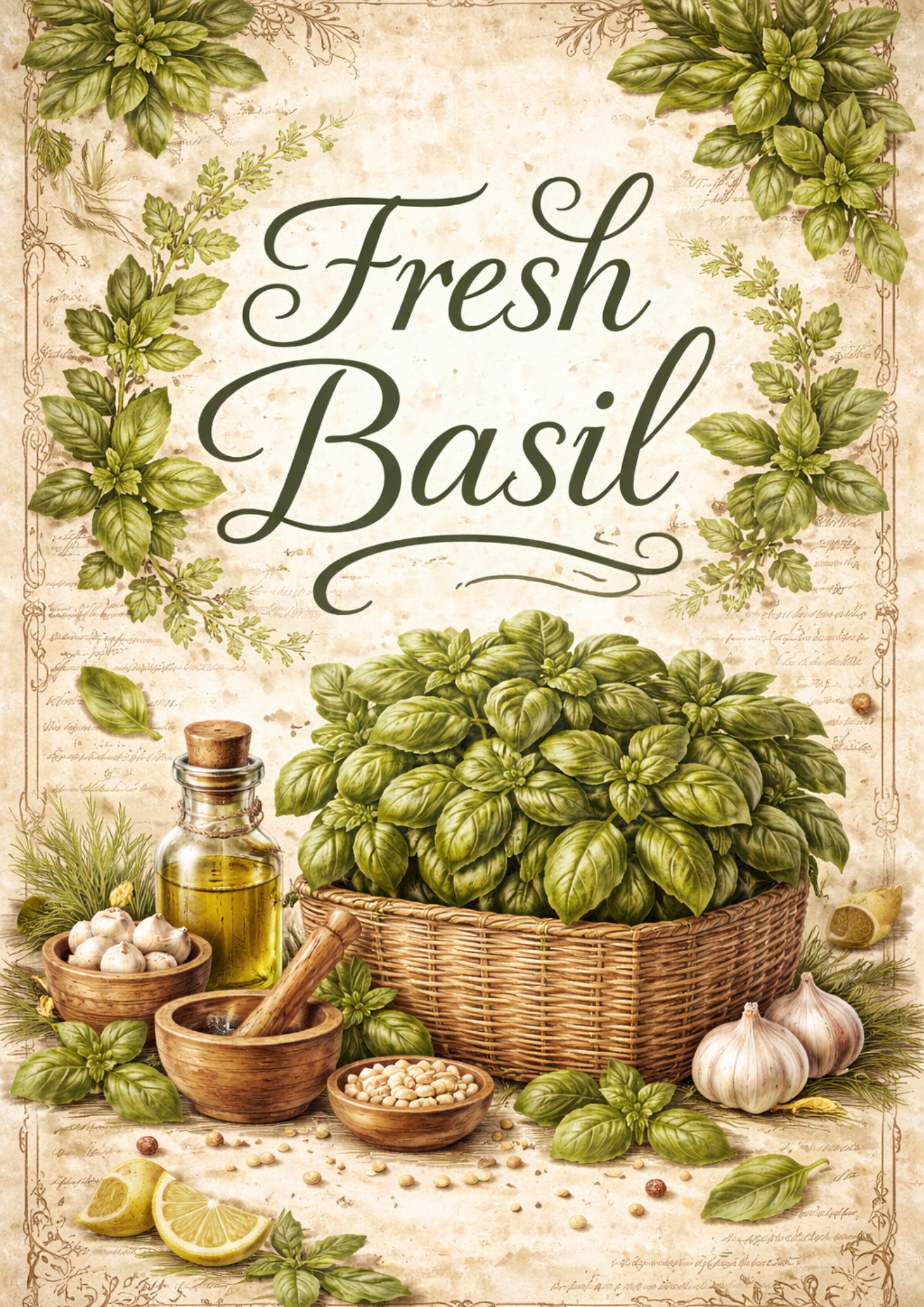 Rice Paper For Decoupage Fresh Basil in Pot Full Cat. No. 9030
