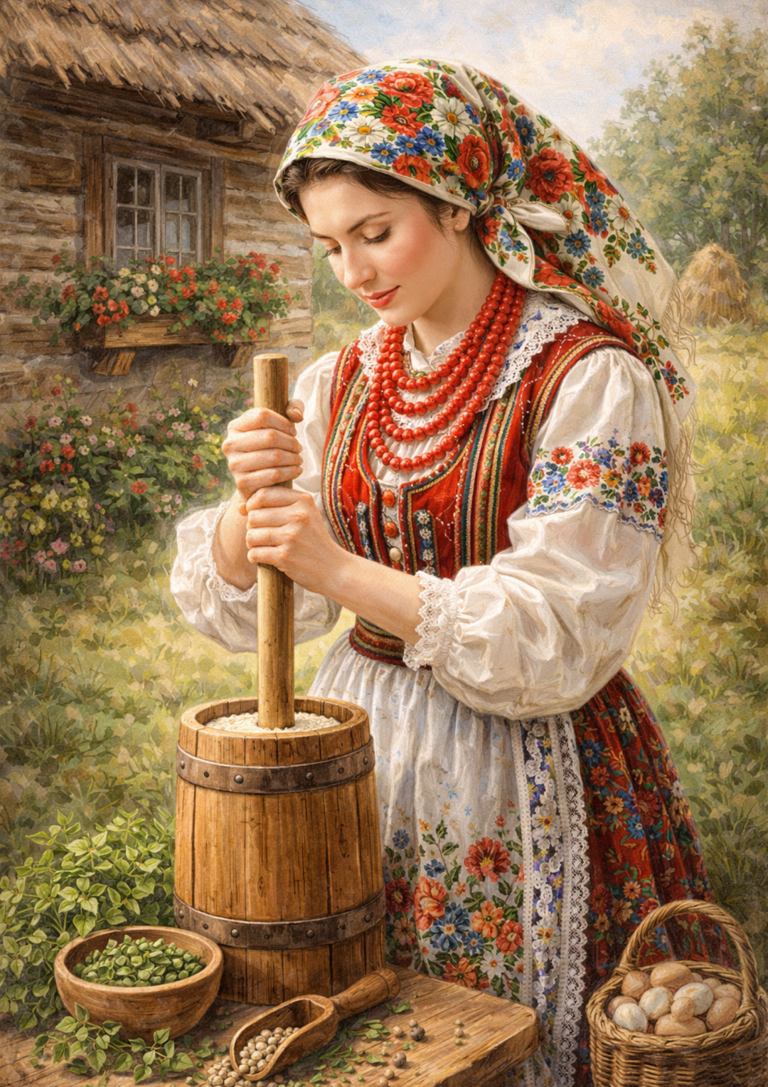Rice Paper For Decoupage Country Housewife in Traditional Krakow Folk Costume Full Cat. No. 9038