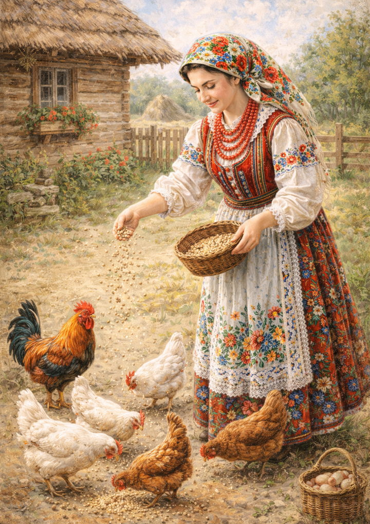 Rice Paper For Decoupage Country Housewife in Traditional Krakow Folk Costume Full Cat. No. 9039
