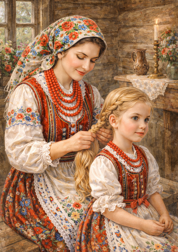 Rice Paper For Decoupage Country Housewife &amp; Doughter in Traditional Krakow Folk Costume Full Cat. No.4041