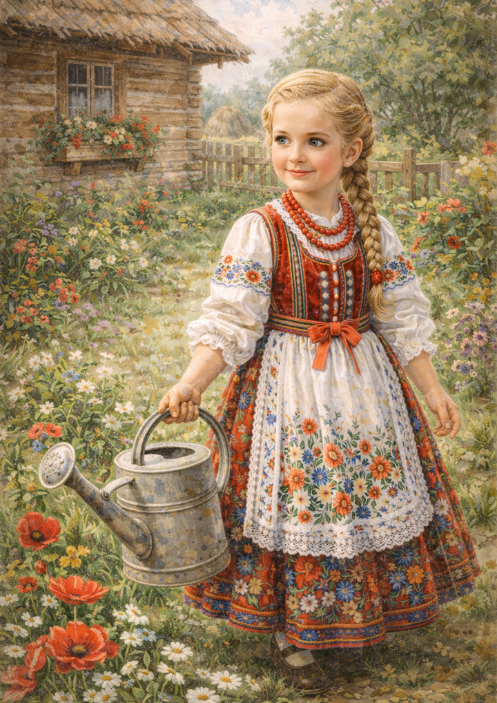 Rice Paper For Decoupage Country Girl in Traditional Krakow Folk Costume Full Cat. No.4043