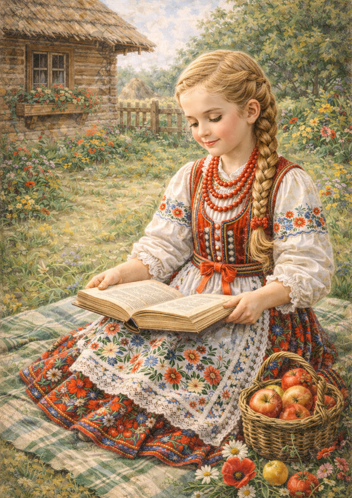 Rice Paper For Decoupage Country Girl in Traditional Krakow Folk Costume Full Cat. No.4044