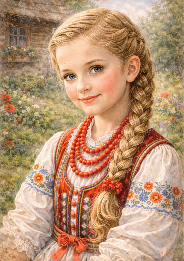 Rice Paper For Decoupage Country Girl in Traditional Krakow Folk Costume Full Cat. No.4045