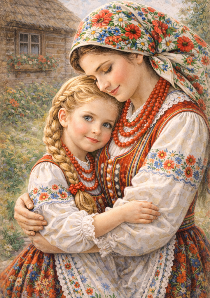 Rice Paper For Decoupage Country Mother &amp; Doughter in Traditional Krakow Folk Costume Full Cat. No.4046