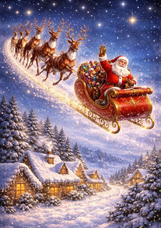 Rice Paper For Decoupage Santa in the Sleigh Full Cat. No.9059