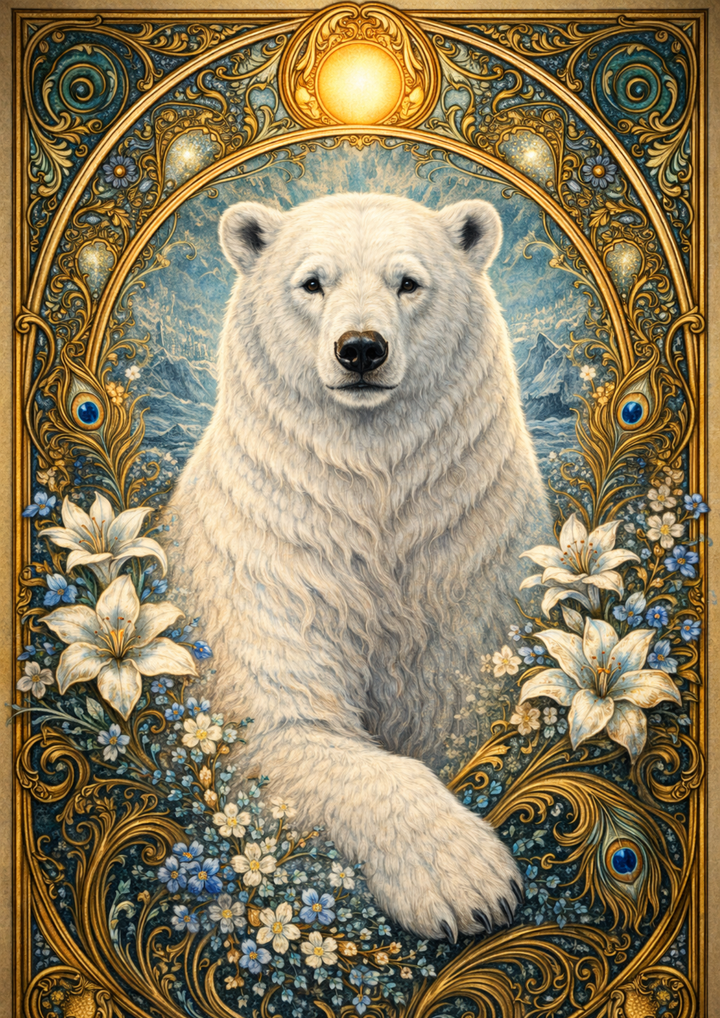Rice Paper For Decoupage Polar Bear in Nouveau Style Full Cat. No.9077