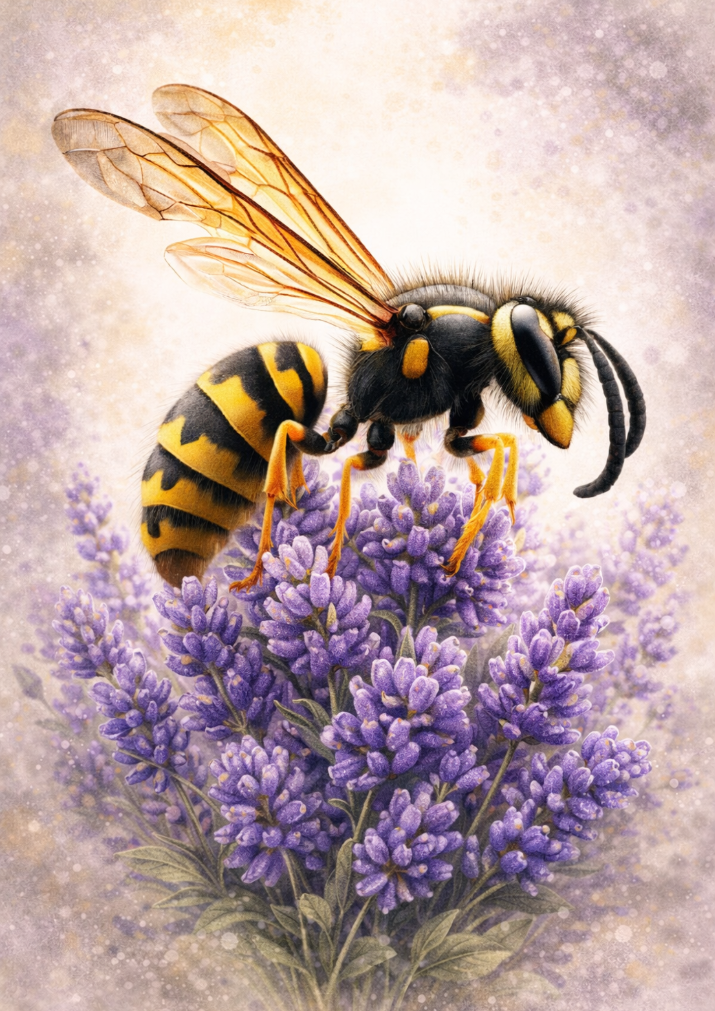Rice Paper For Decoupage Wasp on Lilac in Shabby Chic Style  Full  Cat. No.9097
