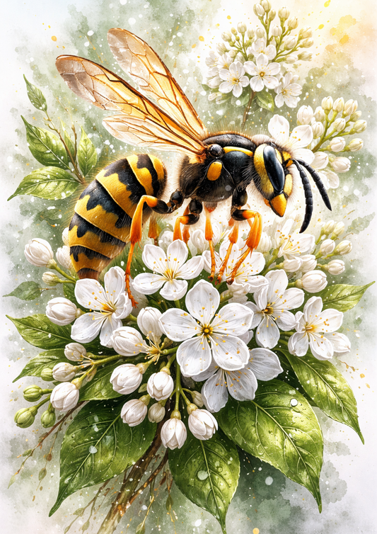 Rice Paper For Decoupage Wasp on Pear Blossom in Shabby Chic Style  Full  Cat. No.9099