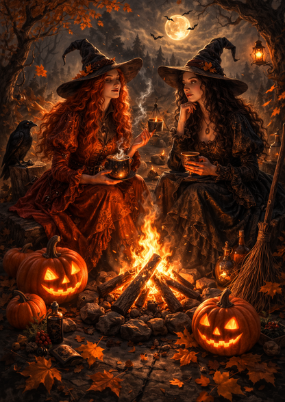 Rice Paper For Decoupage Halloween Witches & Fire Full  Cat. No.9107
