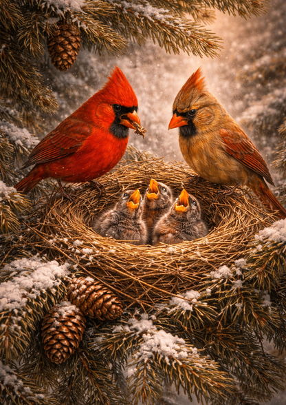 Rice Paper For Decoupage Red Cardinals Nest Full Cat. No.9117